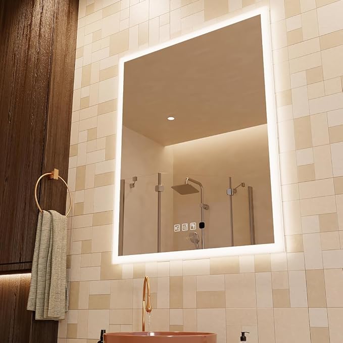 28 x 36 inch LED Bathroom Mirror with Bluetooth Speaker, Induction Switch Light Smart Vanity Mirror Wall Mounted, IP44 Waterproof Anti Fog Vertical & Horizontal