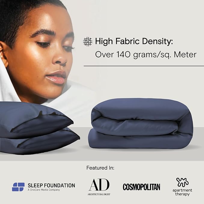 DOZ Duvet Cover Set, 100% Viscose derived from Bamboo, Organically Grown, Buttery Soft, Cooling Duvet Covers, High GSM, 1 Duvet Cover and 1 Pillowcase, 70"x90" (Sapphire, Twin/Twin XL)