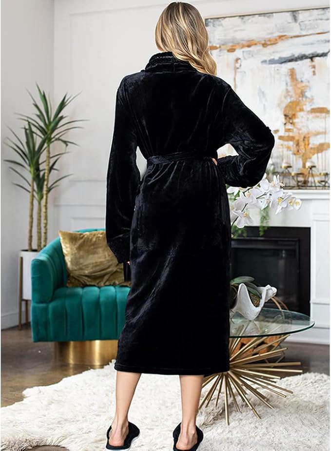 Lotus Linen Plush Robes for Women - Soft Bathrobe, Custom Monogram, Warm Fleece Robe with Pockets