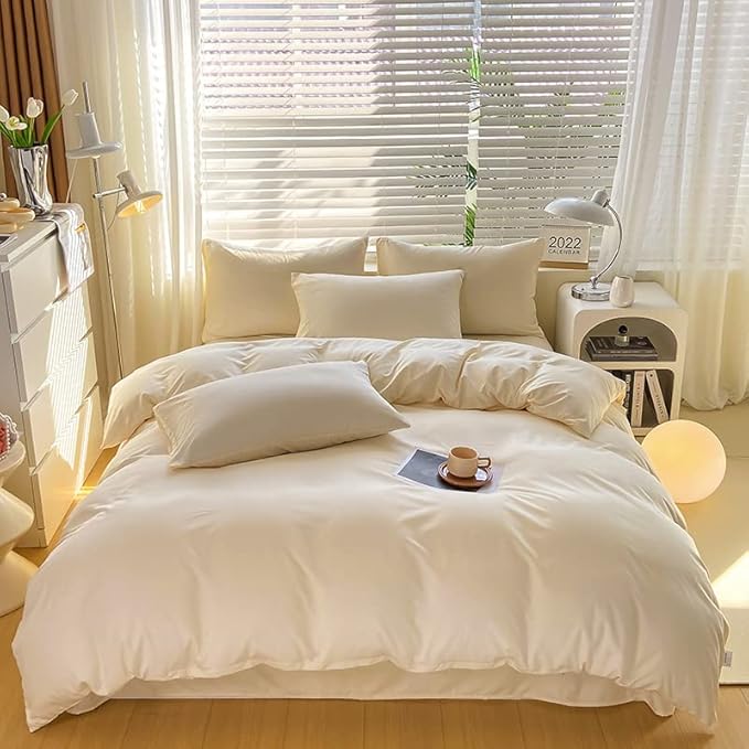 Cottonight Ivory White Comforter Set California King Beige Bedding Comforter Set Cal King Off White Solid Blanket Quilts Modern Soft Breathable 3 Piece Women Men Bedding Set