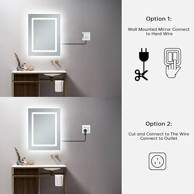 16x20 Inch LED Bathroom Mirror Frameless Vanity Mirror with Lights Backlit and Frontlit Dimmable Anti-Fog (Auto Off) Memory Makeup Wall Mirror for Bedroom Cloakroom Living Room
