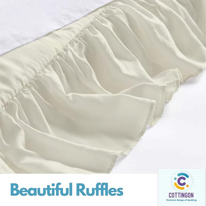 Cottingon Ruffled Bed Skirt with Split Corners-Dust Ruffle - 18" Drop 100% Microfiber Soft,Sheen & Luxurious Look - Bed Skirts (Ivory -King)