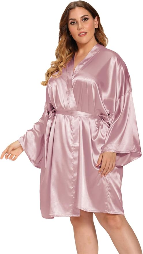 Women's Plus Size Satin Robes Plus Size Silky Kimonos Robes Sleepwear,Short