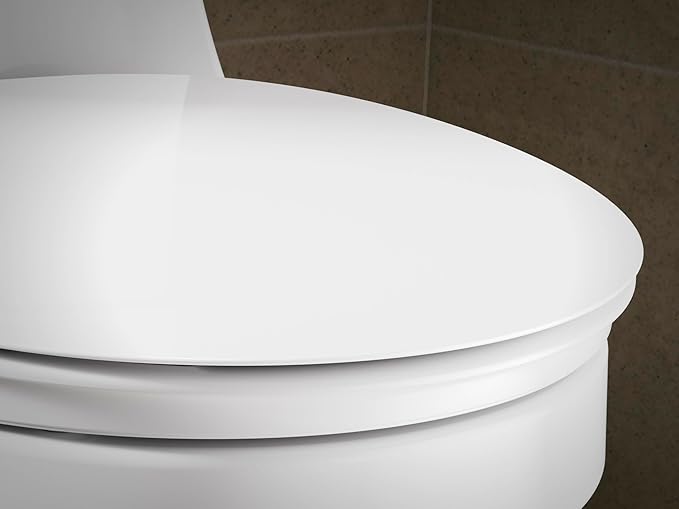 KOHLER 57778-GCF-0 Cymbal ReadyLatch Quiet-Close Soft Close Toilet Seat Round, Flexible CoreFlex Material, Wider Toilet Seat Surface, Home Essentials, White with Ice Grey Core Center