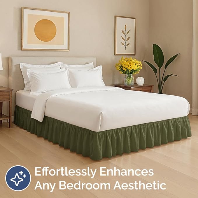 Bedskirt King Size Ruffle - 15 inch Drop Dust Ruffle Bed Skirt with Platform - Soft, Easy Fit, Premium Hotel Quality - Wrinkle, Fade & Shrink Resistant - for Women, Men, Kids and Teens - Sage Green