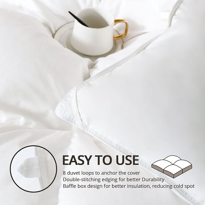 Globon Winter White Goose Down Comforter Queen Size,Down Duvet Insert,800 Fill Power,420 Thread Count Ultra Soft Noiseless Shell with Corner Tabs,White