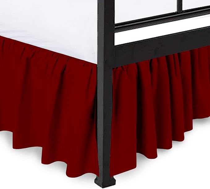 Ruffled Bed Skirt with Split Corners, Burgundy, Full 14 Inch Drop Bedskirt, Hotel Quality Brushed Microfiber Wrinkle Free Dust Ruffle Bed Skirt Full Size
