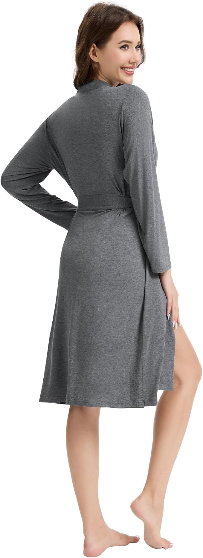 WiWi Women's Robe Long Sleeve Bathrobe with Pockets Soft Kimono Spa Lightweight Robes Bamboo Viscose Loungewear S-XXL
