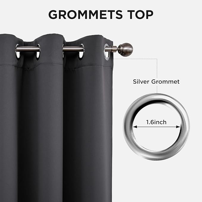 Joydeco Blackout Curtains 72 Inch Length, Grey 52 ×72 Curtains for Bedroom, Thermal Insulated Long Curtains & Drapes 2 Burg, Room Darkening Grommet Drapes for Living Room Window, 2 Panels Set