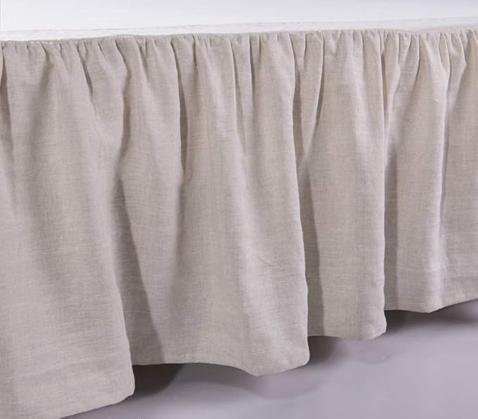 MEADOW PARK Washed French Linen Bed Skirt, Dust Ruffl, Full Size 54" W x 75" L, Drop 16", Super Soft, Ruffle Style, Natural Color