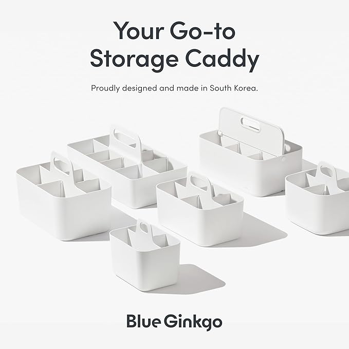 BLUE GINKGO Small Stackable Organizer Caddy – Korean-Made Portable Tote for Bathroom, Office, Crafts, or School Supplies (Square, Green)