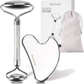Face Roller and Gua Sha, Stainless Steel Facial Roller and Guasha Tool for Face, Skin Care Roller for Wrinkles and Lifting, Improve Puffiness, Metal Face Massager for Eyes, Neck Tighten