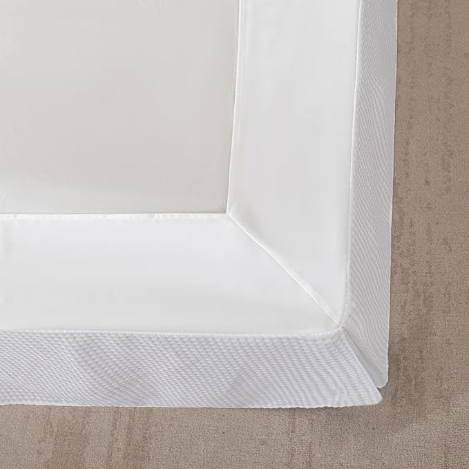 Queen Bed Skirt, Wrap Around Bed Skirt with Pleated Corner, 14 Inch Drop Pleated Waffle Weave Bedskirts, Anti-Slip, Microfiber, White, 14'' Queen