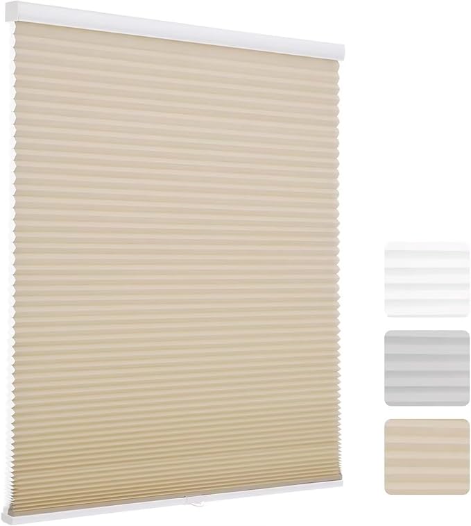 MYshade 1.5-Inch Cellular Cordless Light Filtering Shades,Thermal Insulating Noise Reducing Waterproof Blinds,Honeycomb Window Treatments for Indoor Light Control (Beige-24 W x 50" H)