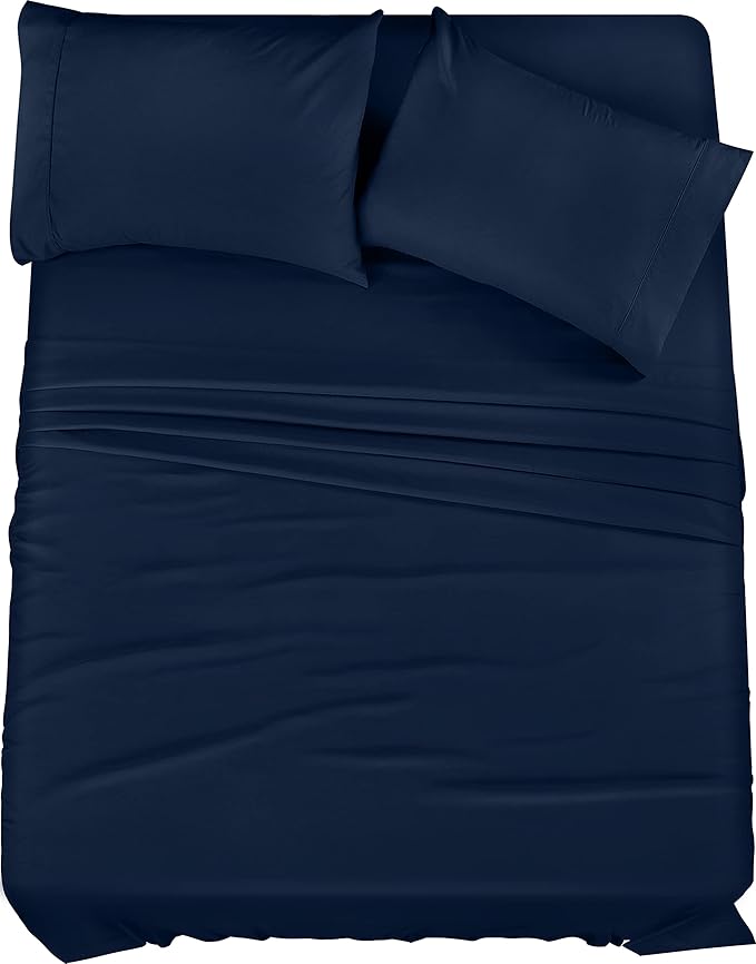 Utopia Bedding Full Sheet Set – 4 Piece Bed Sheets for Full Size Bed, Soft and Breathable Microfiber, Includes 1 Fitted Sheet, 1 Flat Sheet and 2 Pillowcases (Navy Blue)