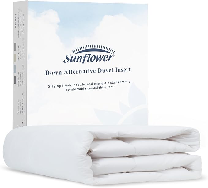 sunflower Full Size White Comforter Lightweight Down Alternative Filling 100% Cotton Shell Bedding Full Comforter Blanket for Hot Sleepers with Corner Tabs Soft Breathable Machine Washable