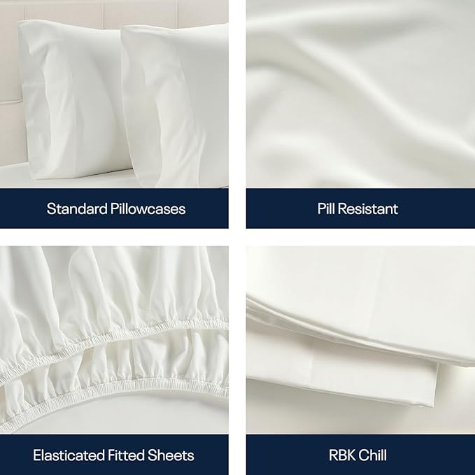 Reebok Full Size Sheet Set from Tencel™ Eucalyptus - Soft, Cooling & Breathable for Hot Sleepers, Deep Pocket Up to 17 Inches, 4Pc Hotel Luxury Bedding Set, Bedsheet & Pillowcases (White, Full)