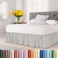 Wrap Around Dust Ruffle Bed Skirt - French Grey - for King Size Beds w/ 12 Inch Drop - Easy Fit Elastic Strap - Adjustable Pleated Bedskirt w/Brushed Fabric - Wrinkle Free, Women, Men, Kids & Teens