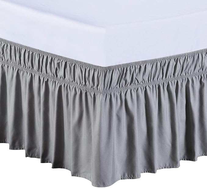 MEILA Wrap Around Bed Skirt Three Fabric Sides Elastic Dust Ruffled 14 Inch Tailored Drop,Easy to Install Fade Resistant-Grey, Twin/Full