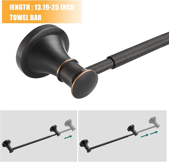 Hoimpro Oil Rubbed Bronze Bathroom Accessory Set, 4-Piece Wall Mount Hardware with Adjustable Towel Bar Rack, Towel Ring, Paper Towel Holder, Double Towel Hooks