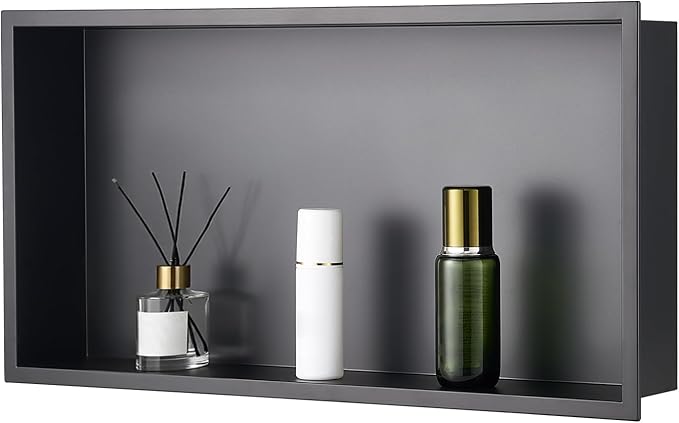 VEVOR Shower Niche, 13 x 25 x 4 inch Recessed Wall Niche, Heavy-duty Stainless Steel Modern Soap & Shampoo Storage Organizer, Sealed Waterproof, Durable & Easy to Install,Black for Bathroom