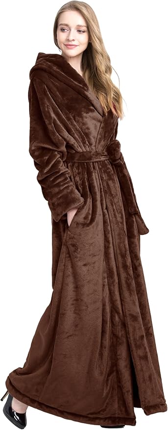 Women's Plush Robe Extra Long Robe with Pockets Thicken Soft Warm Bathrobe