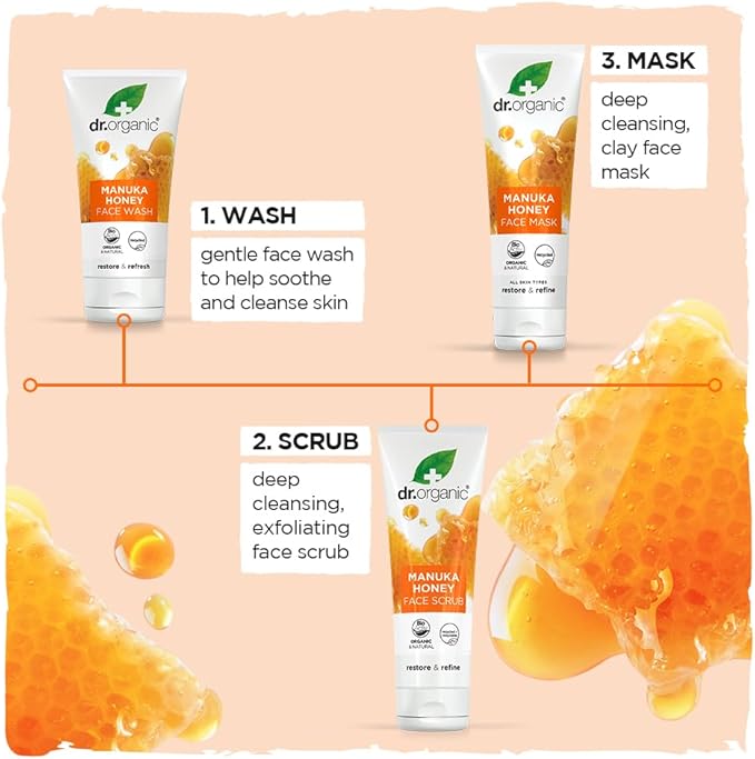 Dr. Organic Manuka Honey Face Scrub | Deep Cleansing and Exfoliating for Dry Skin, Removes Impurities and Excess Oil, Moisturizing, Certified Organic, Paraben & SLS-Free, Natural, 125 mL / 5 fl oz