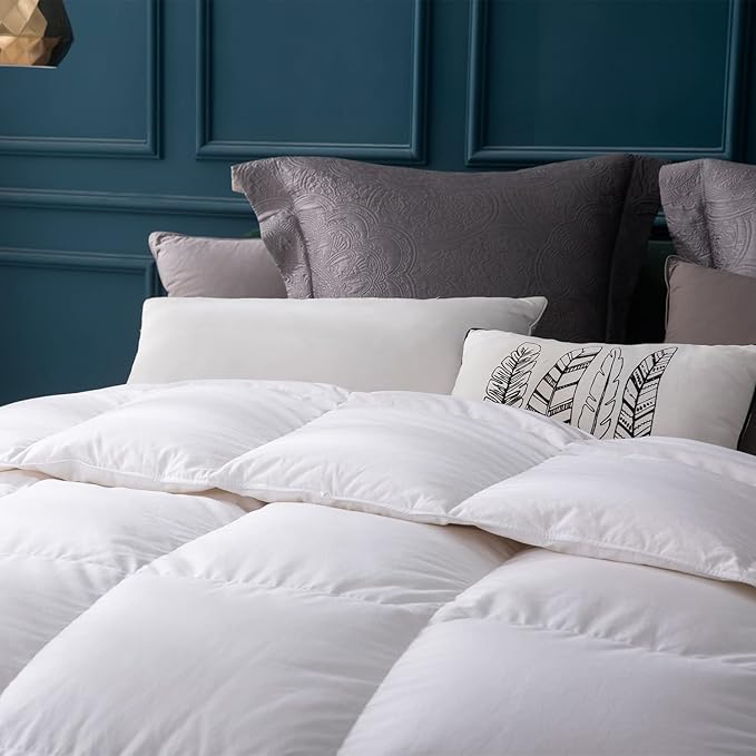 Globon Goose Down Comforter King Size All Season,400 Thread Count Ultra Soft Noiseless Shell,800 Fill Power, Medium Weight Duvet Insert with Corner Tabs, White