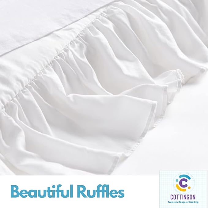 Ruffled Bed Skirt with Split Corners-Dust Ruffle - 12" Drop 100% Microfiber Soft,Sheen & Luxurious Look - Bed Skirts (White -Full)