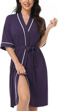 COLORFULLEAF Womens Bamboo Short Robes Lightweight Kimono Cotton Robe Soft Knit Bathrobe Ladies Loungewear with Pockets
