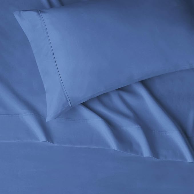 Amazon Basics Lightweight Super Soft Easy Care Wrinkle Free Microfiber 3 Piece Bed Sheet Set with 14-Inch Deep Pockets, Twin, Dutch Blue, Solid, Kids, Men & Women Bedding (Pack of 4)