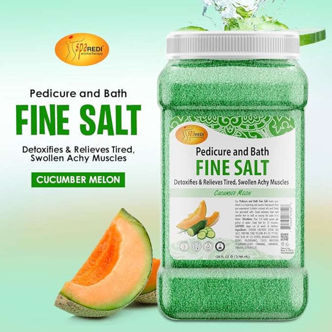 SPA REDI - Detox Foot Soak Pedicure and Bath Fine Salt, Cucumber and Melon, 128 Oz - Made with Dead Sea Salts, Argan Oil, Coconut Oil, and Essential Oil - Hydrates, Softens and Moisturizes