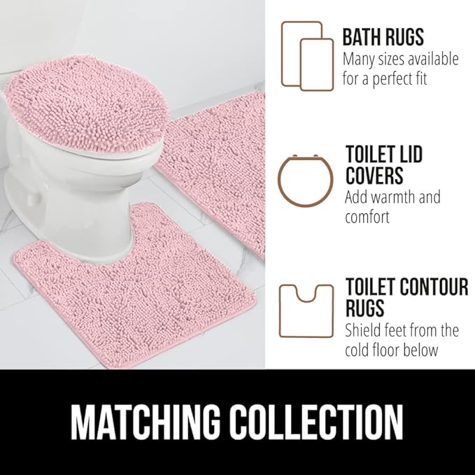 GORILLA GRIP Bath Rug Mat 30x20, Soft Absorbent Chenille, Quick Dry Microfiber Mats, Rubber Backing Washable Shower Floor Rugs, Bathmat Runner, US Designed Bathroom Home Decor Accessories Light Pink