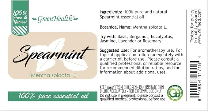 Spearmint Essential Oil – 1 Gallon (128 fl oz) – 100% Pure & Uncut – Bulk Size for Diffusers, Aromatherapy, and DIY – GreenHealth