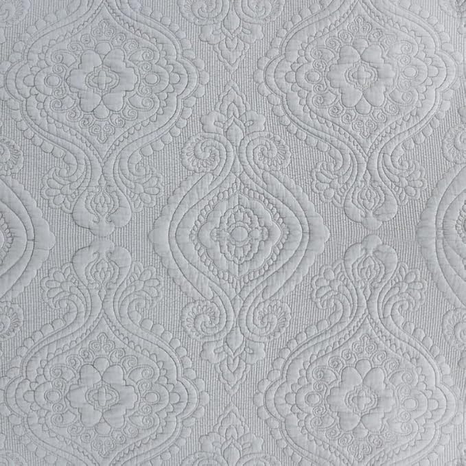 Quilt Set Floral Leaves 3D Embroidery Pattern 2 PCS Cotton Reversible Quilted Embroidered Decorative Bedspreads Coverlet Set, Lightweight &Soft Queen Size Beige Bedding Coverlet for All Season
