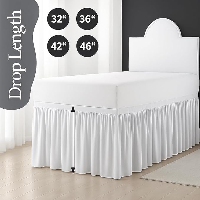 Cottingon Dorm Bed Skirt Twin XL 46" with Split Corners, 100% Microfiber Soft and Stylish, College Room Essential, Extra Long Dust Ruffle for Extended Beds, White