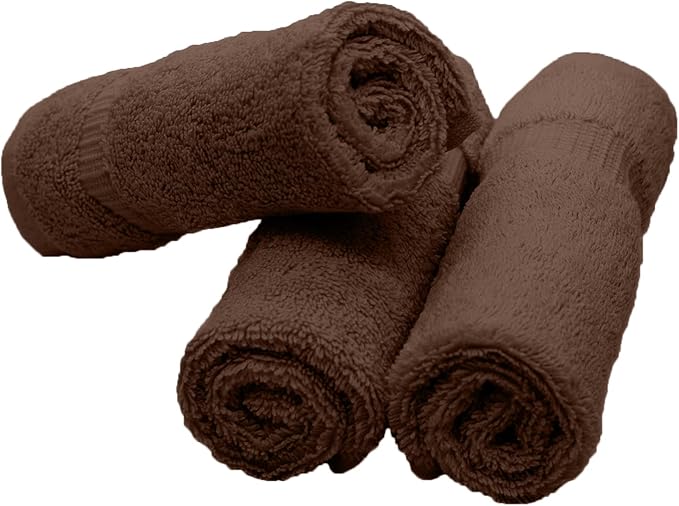 Luxury Hotel & Spa Collection, 100% Turkish Cotton 700 GSM Cloth, for Body wash, Makeup Remover & Facial Cleaning, Baby, face, Dobby Border Soft washcloths Towel Set 13" X 13", Cocoa, Set of 6