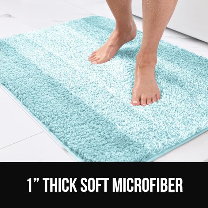 GORILLA GRIP Ultra Soft Plush Bathroom Rugs with Rubber Backing Set of 2, Absorbent Quick Dry Bath Mat, Machine Washable Shower Mats, Home Décor Accessories Bathmat Rug, 24x16 and 30x18 Light Blue