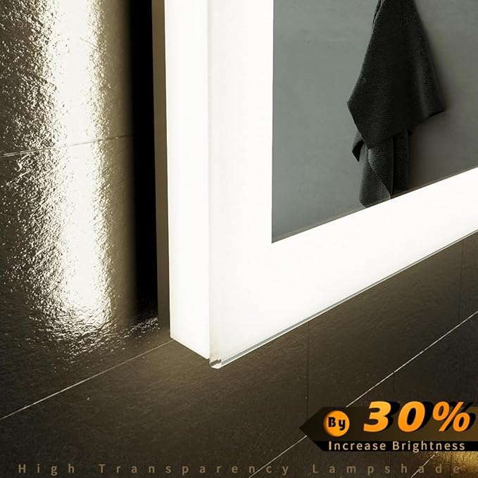 24 x 32 inch LED Bathroom Mirror with Bluetooth Speaker, Induction Switch Light Smart Vanity Mirror Wall Mounted, IP44 Waterproof Anti Fog Vertical & Horizontal