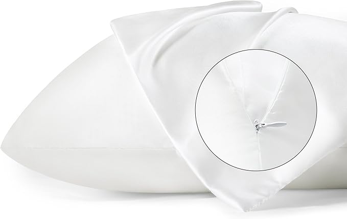 Bedsure Satin Pillowcase with Zipper, Similar to Silk Pillow Cases 2 Pack, White Satin Pillow Cases Queen Size Set of 2, Silky & Soft Pillow Covers for Hair & Skin, Gifts for Women Men, 20x30 Inches