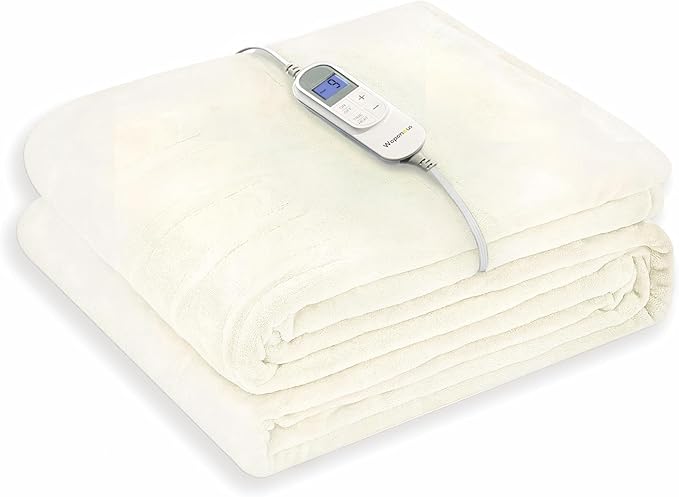Wapaneus Heated Blanket Electric Twin Size 62"x84" with 10 Heating Levels 12 Timer Settings 8 Hours Auto-Shut Off,Flannel Fast-Heating Electric Blanket,ETL Listed Machine Washable,Ivory