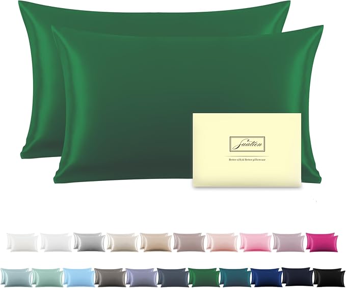 Silk Pillow Cases 2 Pack Soft Breathable and Sliky Queen Size Pillow Cases Set of 2,Natural Mulberry Satin Silk Pillowcase with Hidden Zipper for Hair and Skin (Olive Green,20"X 30",2pcs)