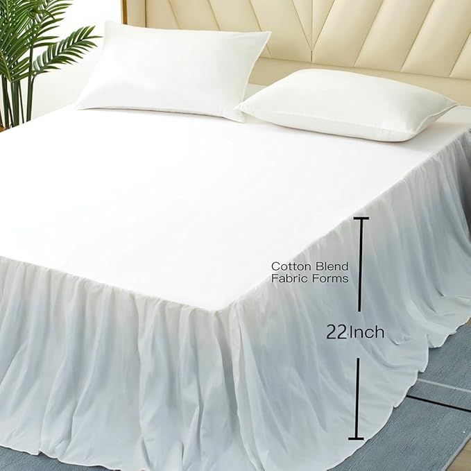 White Bed Skirt Queen Size Ruffled Bed Skirt with Split Corners, Queen Bed Skirt 22 Inch Drop, TSUTOMI Queen Size Bed Skirt White for Ruffled Bed Skirt with Split Corners, Bed Skirt Queen Size