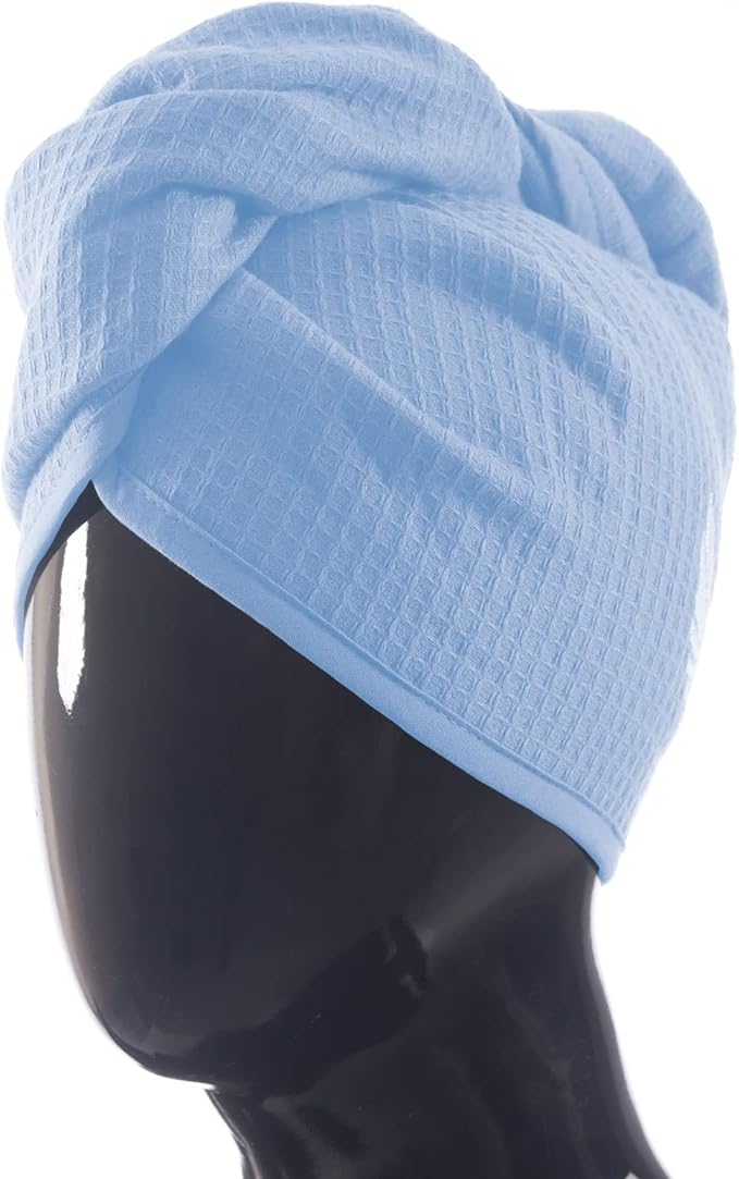 100% Turkish Cotton Hair Towel Wrap for Women,Non Microfiber,400-GSM(Grams per Square Metre),AntiFrizz,Hair Plop Waffle Towels for Curly,Long&Thick Hairs,Turban Head Wrap,1Pack10x26inc