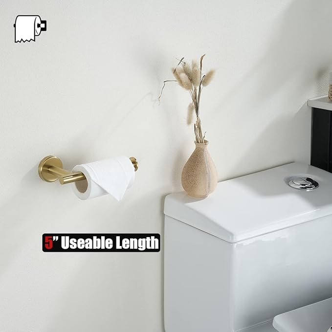 JQK Gold Toilet Paper Holder, 5 Inch Tissue Paper Dispenser, 304 Stainless Steel Thick 0.8mm Wall Mount, Brushed Brass, 2 Pack, TPH120-BG-P2