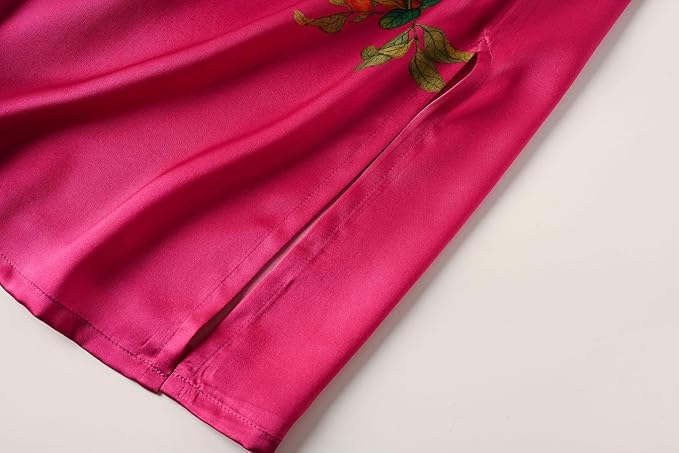 Women's Silk Kimono Robe Long Bathrobe Nightgown 100% Mulberry Silk for Women - Classic Floral Pattern