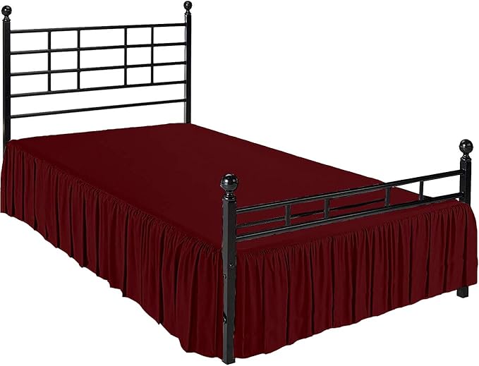 Ruffled Bed Skirt with Split Corners, Burgundy, King 12 Inch Drop Bedskirt, Hotel Quality Brushed Microfiber Wrinkle Free Dust Ruffle Bed Skirt King Size