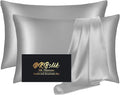 Silk Pillow Cases 2 Pack, Mulberry Silk Pillowcases Standard Set of 2, Health, Smooth, Anti Acne, Beauty Sleep, Both Sides Natural Silk Satin Pillow Cases for Women 2 Pack with Zipper for Gift, Grey