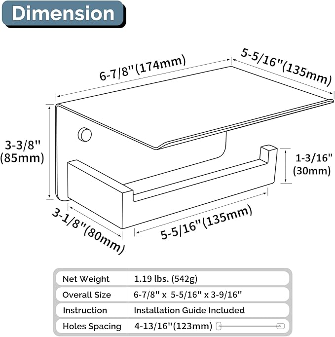 Angle Simple Toilet Paper Holder with Shelf, 304 Stainless Steel Bathroom Tissue Roll Holder for Wall Brushed Gold