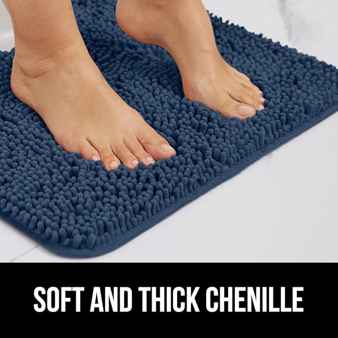GORILLA GRIP Bath Rug Mat 48x17, Thick Soft Absorbent Chenille, Quick Dry Microfiber Mats, Rubber Backing Washable Shower Floor Rugs, Bathmat Runner, US Designed Bathroom Home Decor Accessories Navy
